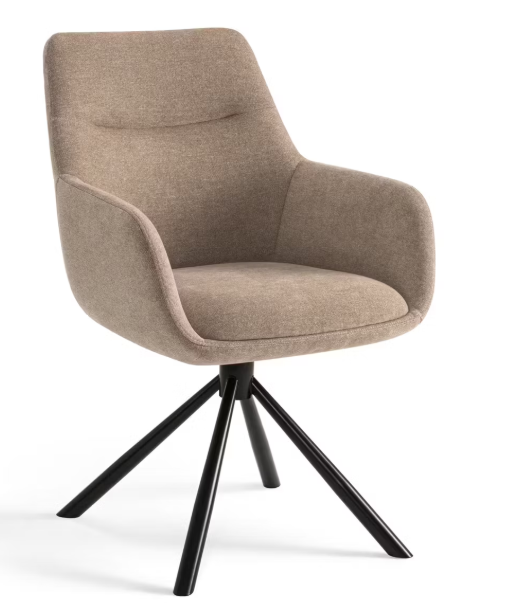 Criks Design Chaise de salle à manger Olivia Taupe - 53x66x87 cm - Fauteuil pivotant avec assise en tissu confortable