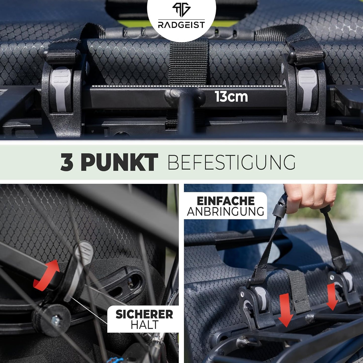 RADGEIST sac à vélo pour porteur I sac à vélo shopper avec sac isotherme amovible I sac à provisions & sac à provisions 22-28 litres - vert