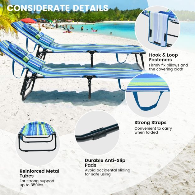 Bain de soleil Coast avec ouverture faciale - Bain de soleil pliable 194 x 63 x 92 cm - Bleu et vert
