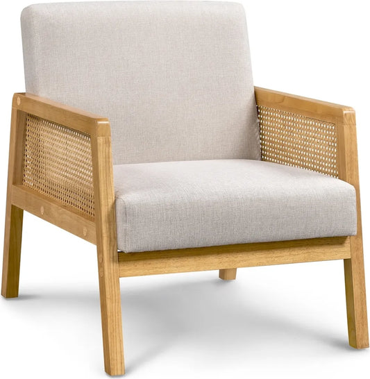 Fauteuil Yaheetech 65,5 x 71 x 74,5 cm - Beige - Fauteuil de salon rembourré avec accoudoirs en rotin