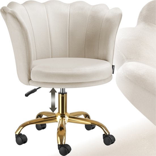 tectake® Chaise de bureau - Chaise pivotante réglable en hauteur avec revêtement en velours - Coque ergonomique - Chaise à roulettes - Chaise de salle à manger sur roulettes - Pivotant à 360° - Chaise de bureau - Blanc