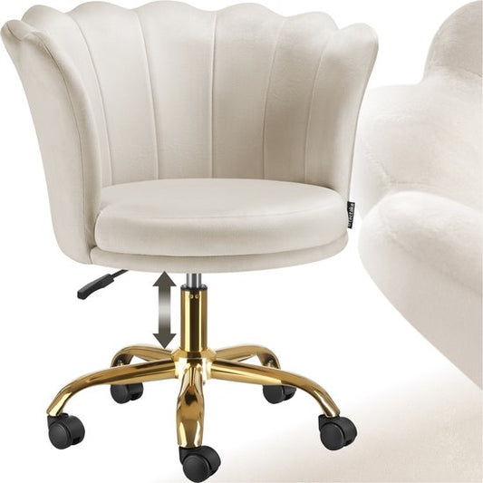 tectake® Chaise de bureau - Chaise pivotante réglable en hauteur avec revêtement en velours - Coque ergonomique - Chaise à roulettes - Chaise de salle à manger sur roulettes - Pivotant à 360° - Chaise de bureau - Blanc
