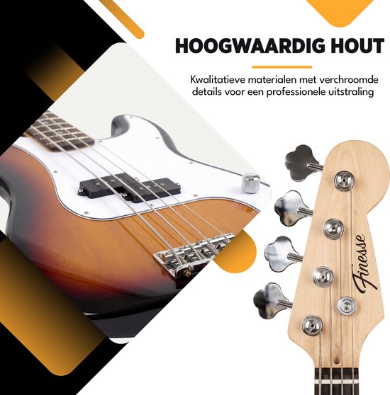 Guitare basse électrique Finesse avec ampli - Kit de démarrage - Adultes - Enfants - Sunburst