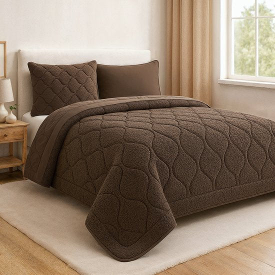 Couette Sleeptime 2 en 1 Teddy Premium sans housse - Couette avec taies d'oreiller incluses - 200 x 200 cm - Taupe/Marron