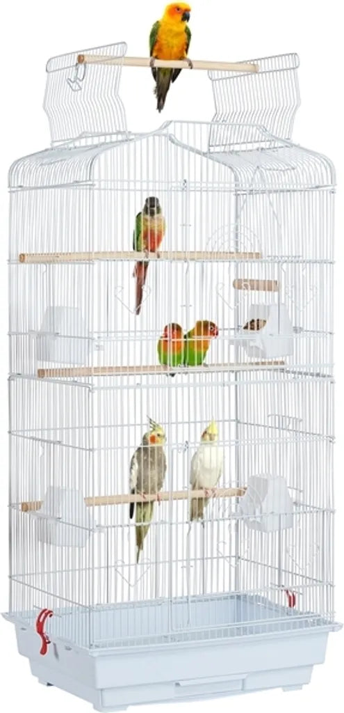 Yaheetech Cage à oiseaux - 46x35x104,5 cm - Ouverture du toit - Blanc Bleu clair