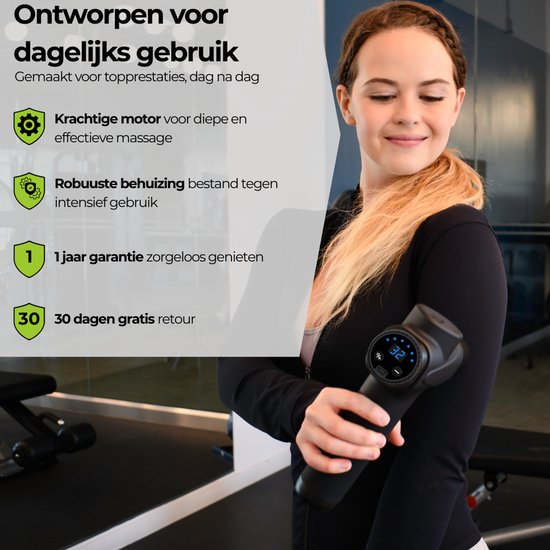 Massatico Massage Gun Compact - Appareil de massage professionnel et puissant - Appareil de massage / Pistolet de massage - Noir - 5 embouts - 32 réglages - Avec mallette