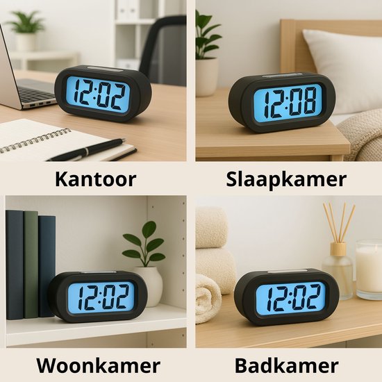 Réveil numérique JAP AP17 - Réveil robuste - Avec fonction snooze et éclairage - Coque de protection en caoutchouc - Noir