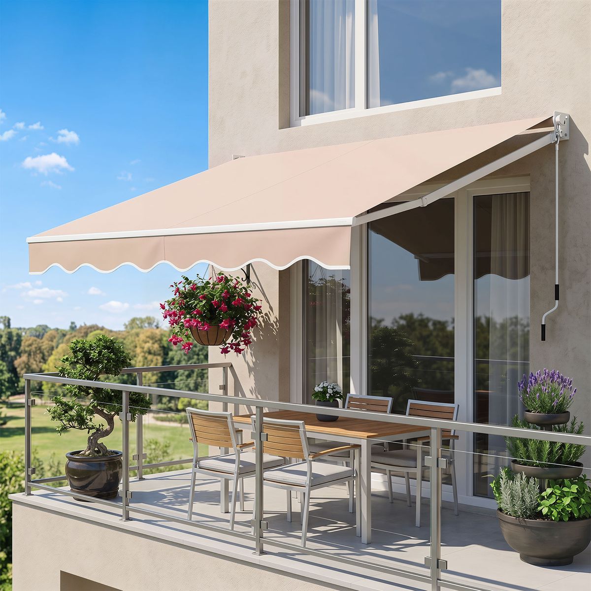 Auvent de terrasse extensible Coast - structure en aluminium - angle réglable - beige 245 x 200 cm
