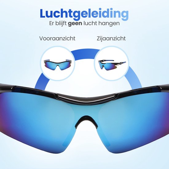 Garpex® Lunettes de cyclisme - Lunettes de sport - Lunettes de soleil homme - Cyclisme - Moto - Monture noire avec verre bleu