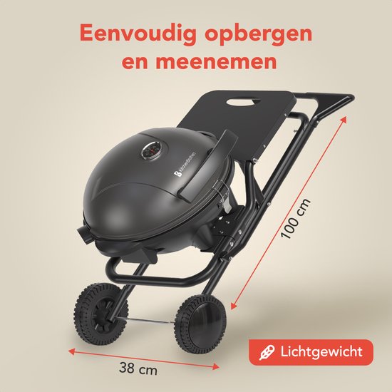 KitchenBrothers Barbecue électrique - pliable - Barbecue à roulettes - revêtement antiadhésif - table d'appoint - jusqu'à 250°C - 2400W - noir