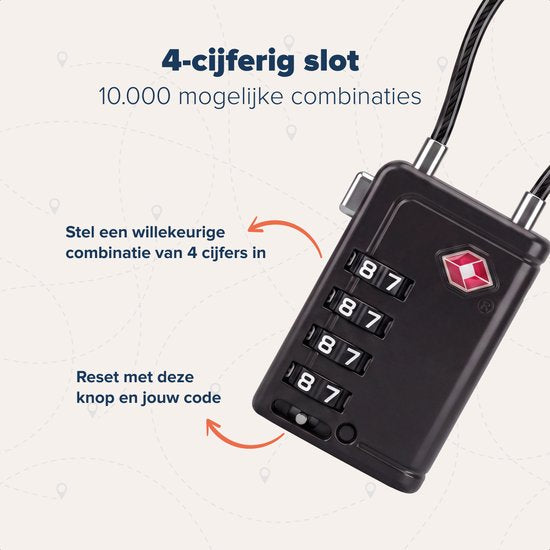 TRVLMORE Cadenas de valise avec câble - Certifié TSA - Fonction alarme - 4 chiffres - Lot de 2 - Noir