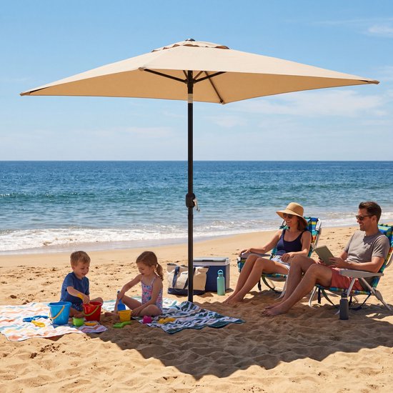 Parasol à mât Tristar - Carré - 200 x 200 cm - Balcon et jardin - Inclinable - Housse de protection incluse - PA-7902 - Beige