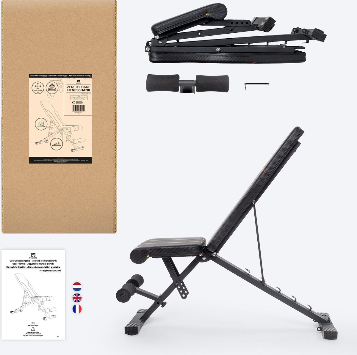 LifeGoods Fitness Halter Bench - Banc de fitness - réglable - pliable - noir/rouge