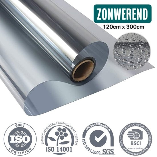 Homewell Sunproof HR Film pour fenêtre 120x300cm - Film d'isolation statique avec effet miroir - Argent (incl. Rakel)