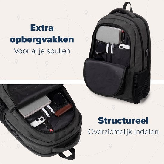 TRVLMORE Sac à dos - 36L - 17 inch - Sac à dos pour ordinateur portable - Sac d'école - Unisex - Splashproof Anthracite