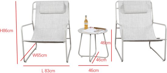 Ensemble de jardin Mannsberger - Ensemble lounge 3 pièces - Table de jardin et 2 chaises - Ensemble de table de jardin - chaises avec tissu hydrofuge - Camping - beige