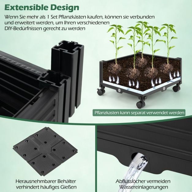 Tuteur Coast avec jardinière, noir – Obélisque de jardin mobile avec treillis et roulettes – 41 x 41 x 206 cm