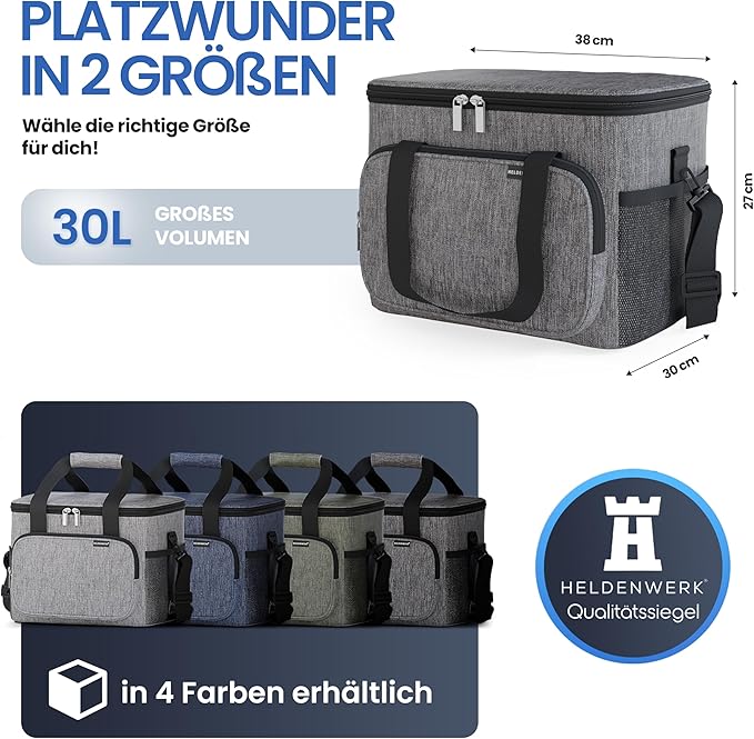 HELDENWERK Grand sac isotherme, pliable, glacière isolée, sac thermo, étanche et imperméable, sac à pique-nique, sac à déjeuner, sac thermo, sac isotherme
