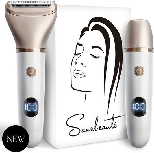 Rasoir féminin 2 en 1 avec écran - Visage - Aisselles - Jambes - Maillot - Sansbeauté® - Rasoir Femme - Epilation visage Femme - Tondeuse Femme - Rasoir Bikini - USB Rechargeable