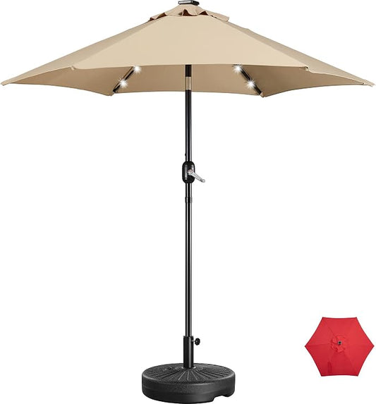Parasol solaire Yaheetech Ø 230 cm avec pied remplissable - Beige - Parasol de jardin avec 18 LED, guirlande lumineuse et fonction d'inclinaison