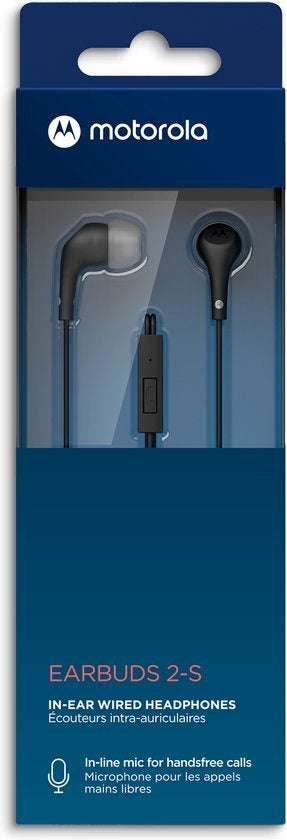 Écouteurs intra-auriculaires Motorola Sound - 2-S - Noir - Isolation phonique - Port confortable et léger - Écouteurs avec fil - Microphone en ligne - Appels mains libres