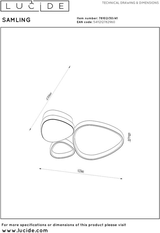 Lucide SAMLING - Plafonnier (lampe de plafond) - LED à intensité variable - CCT - 1x30 W 2700 K/4000 K - Taupe