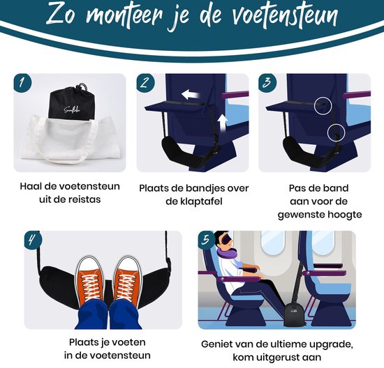Repose-pieds pour avion - Hamac de pieds pour le voyage - également pour le bus, la voiture ou le train - Sunflake