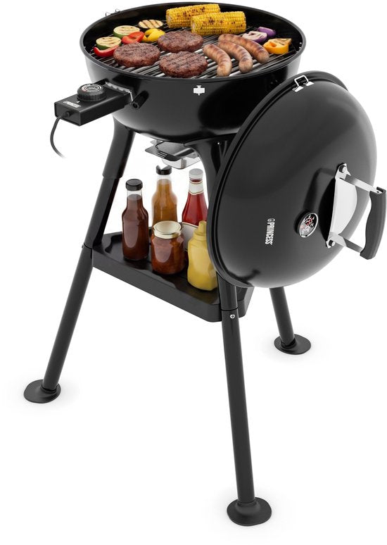 Barbecue Princess Hybride Kogel - Barbecue électrique et au charbon de bois - 2000 W - Thermostat réglable et amovible - Grille de cuisson revêtue - Couvercle avec thermomètre intégré - 112270