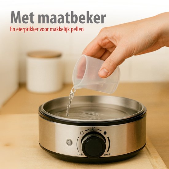 Cuiseur à œufs électrique Alpina 400 W – Cuiseur à œufs avec minuterie pour 7 œufs – Cuiseur à œufs avec gobelet doseur et pic – En acier inoxydable avec support à œufs amovible – Couvercle transparent