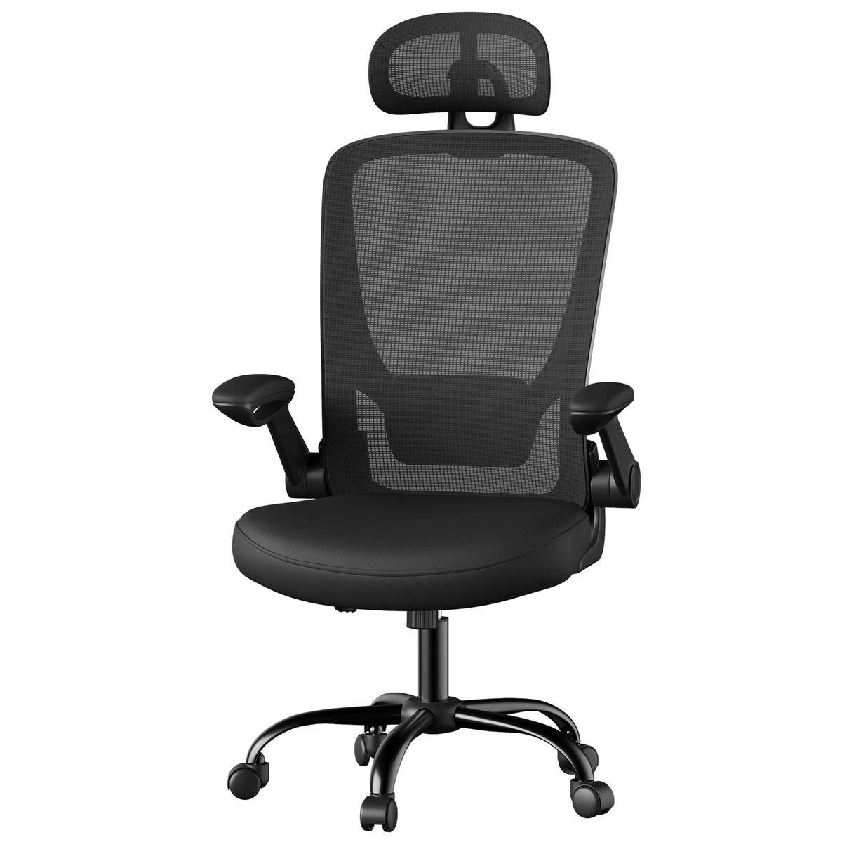 Chaise de bureau ergonomique Joyfurnos en maille - Soutien lombaire et appui-tête réglables - Fonction d'inclinaison - 64 x 64 x 115-130 cm - Noir d'encre
