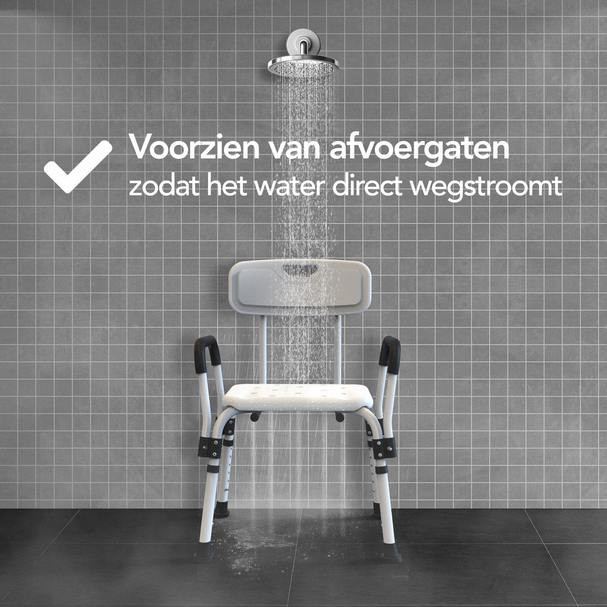 Brixy Shower Chair White 72-90 cm - Tabouret de douche réglable avec dossier et accoudoir amovibles, assise antidérapante et rembourrée, Max. 150 kg