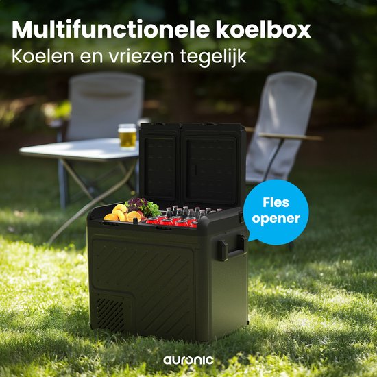 Auronic Electric Cool Box - Compresseur - Deux zones - 12V 230 Volt - Voiture - 55L - Frigobox - Noir/Gris