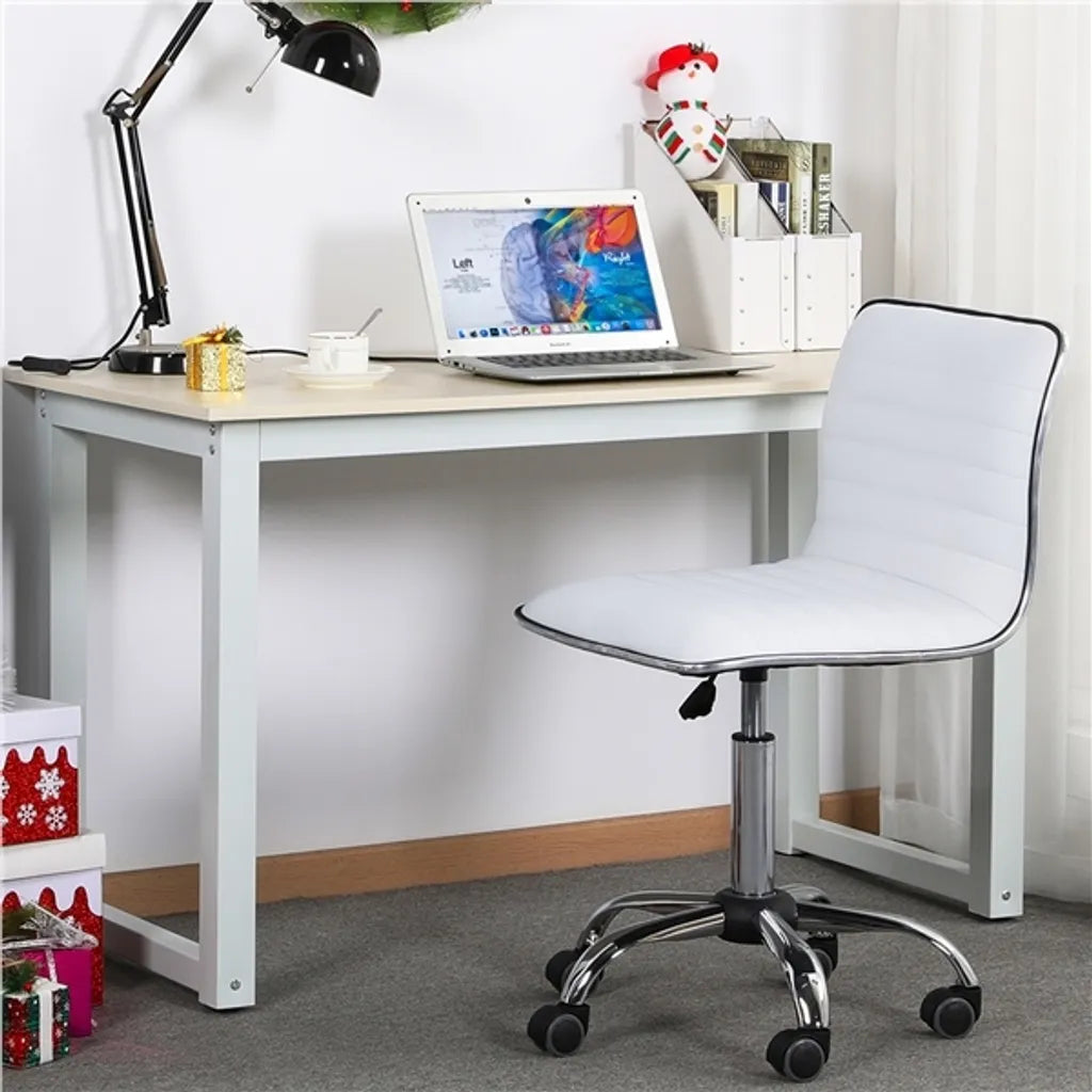 Chaise de bureau Yaheetech sans accoudoirs 48,5 x 48,5 x 78,5-93 cm - Blanche - Chaise pivotante réglable avec roulettes