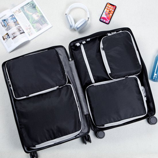 Set de cubes de compression - 5 pièces - Compression Zip - Sac à dos / Bagages / Valise - Noir - Saaf
