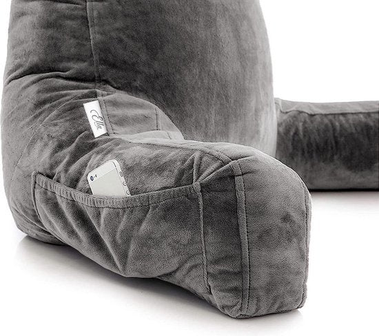 Ella® Leeskussen met Nekrol - Relax Kussen - Zitkussen - Onderrug Ondersteuning - Lekker Lui Lezen Kussen - Fluweel Lichtgrijs