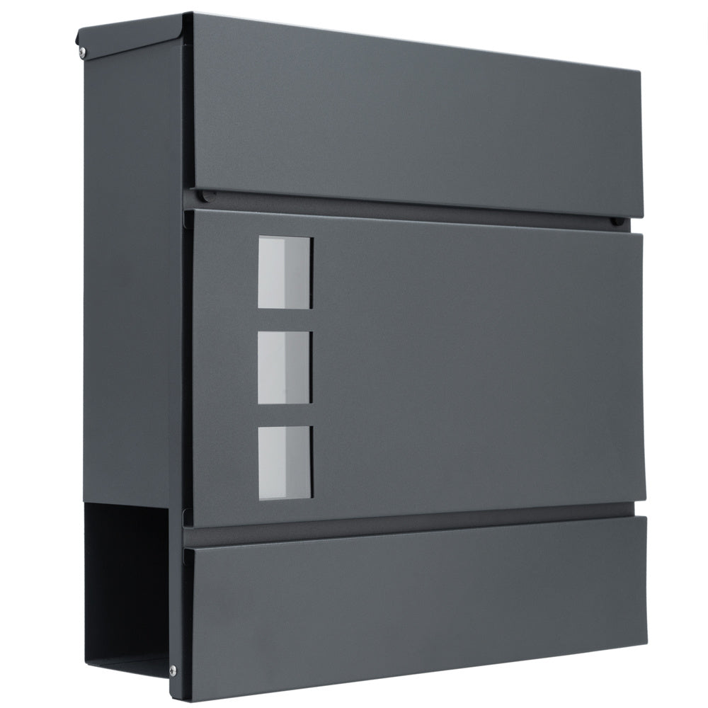 Boîte aux lettres design anthracite avec compartiment à journaux et fenêtres transparentes