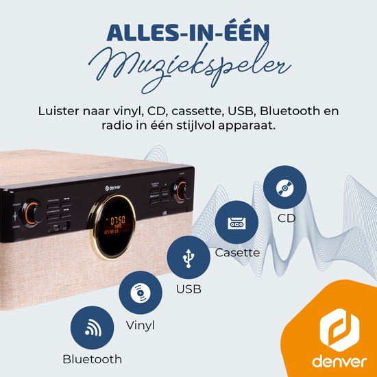 Denver Retro Record Player - Radio - CD - Cassette - Bluetooth - Auto stop - MRD180
