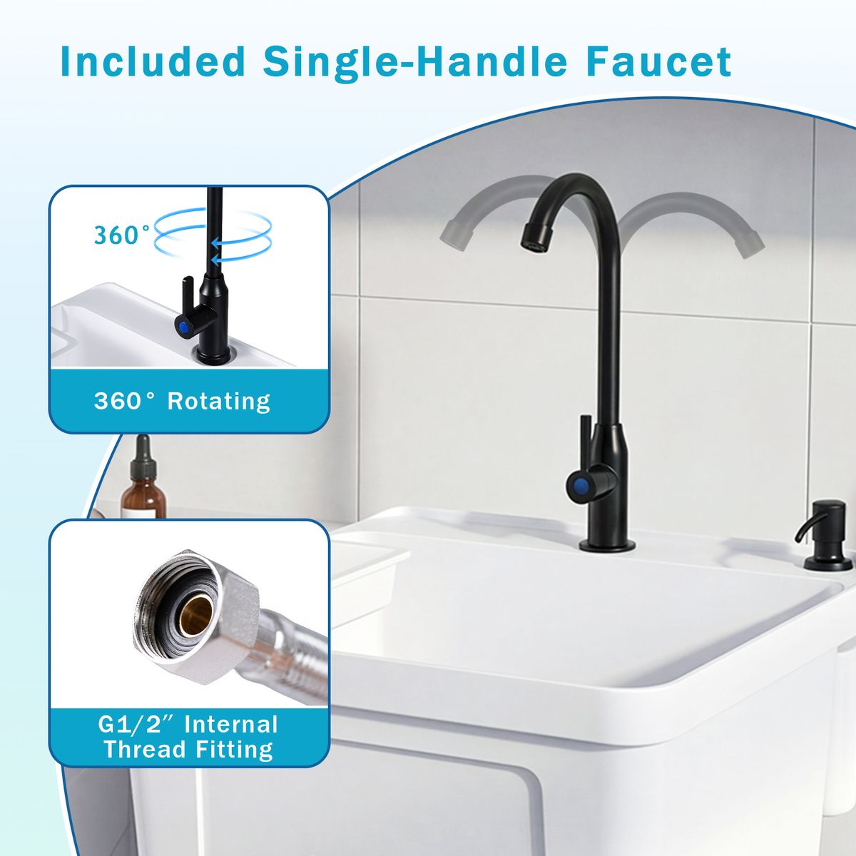Lavabo à poser Coast - carré, en plastique - robinet pivotant à 360° - blanc/noir