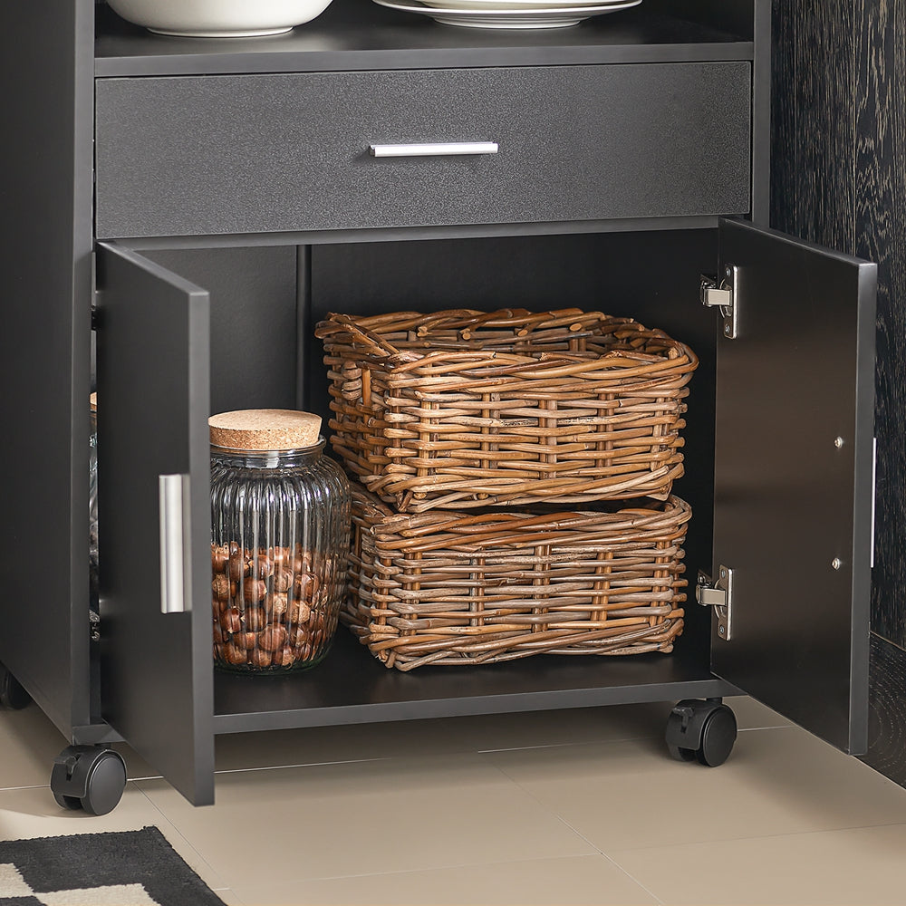 SoBuy Chariot de cuisine à roulettes - Max. 60 kg - 2 Armoires - 59 x 92 x 40 cm - Noir