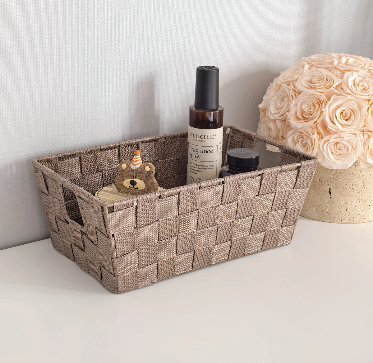 Kevahome Lot de 3 paniers de rangement avec sangle de transport - Polypropylène tissé à la main - Taupe - 12 x 6,5 x 4,5 pouces