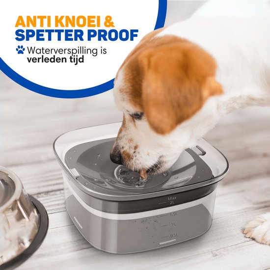Vulpes Goods® Drinking Bowl Dog - Bol à eau pour chiens - Anti-renversement - Réduit la bave - Transparent - En déplacement - 2L - Noir