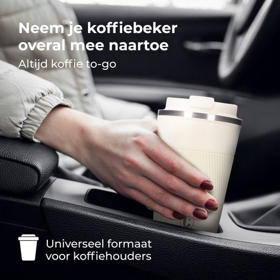 Mug thermos Castagnola - Tasse à café à emporter - Mug de voyage pour le café et le thé - Mug à thé - 380 ML - Acier inoxydable - Blanc cassé