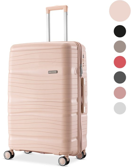 SKYCASES Travelin' Charm - 28-inch Large Travel Suitcase - Number Lock - 41x24x69 cm - 98L - Lightweight, Waterproof & Durable - Light Pink V2