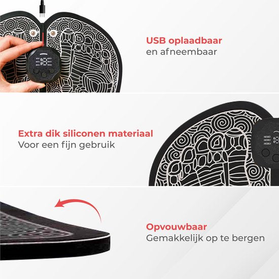 Nuvance - Appareil de massage des pieds avec écran - Tapis de massage EMS - Stimule la circulation - Appareils de massage - Sans fil - 54 positions - Noir