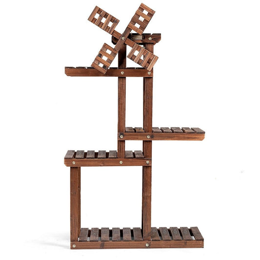 Coast étagère à plantes à 5 niveaux étagère à fleurs avec moulin à vent en bois 60 x 25 x 97 cm marron