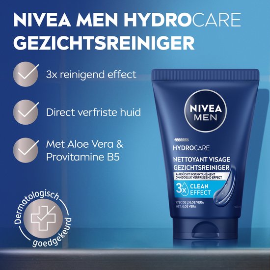 NIVEA MEN HYDROCARE Nettoyant pour le visage - Gel nettoyant pour le visage - Face Wash - Nettoyant pour le visage - Cleanser - 100 ml