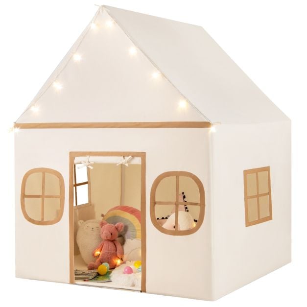Coast Children's Play Tent Beige/Brown - Tente de jeu avec éclairage étoilé et tapis de sol - 120 x 101 x 143 cm