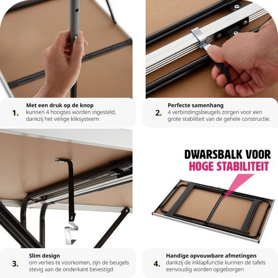 TecTake - Table de jardin en aluminium Table murale Table pliante 300x60 cm