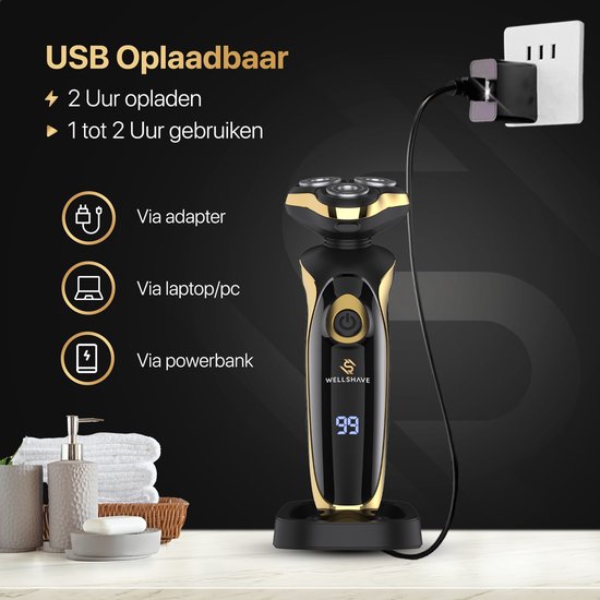 Wellshave 4 in 1 Shaver Elite - Rasoir pour hommes - avec tondeuse et pince à nez - Rasoir électrique - Rasage - Tondeuse à barbe