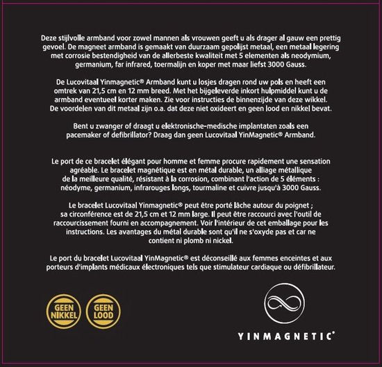 Bracelet magnétique Lucovitaal Yinmagnetic, noir